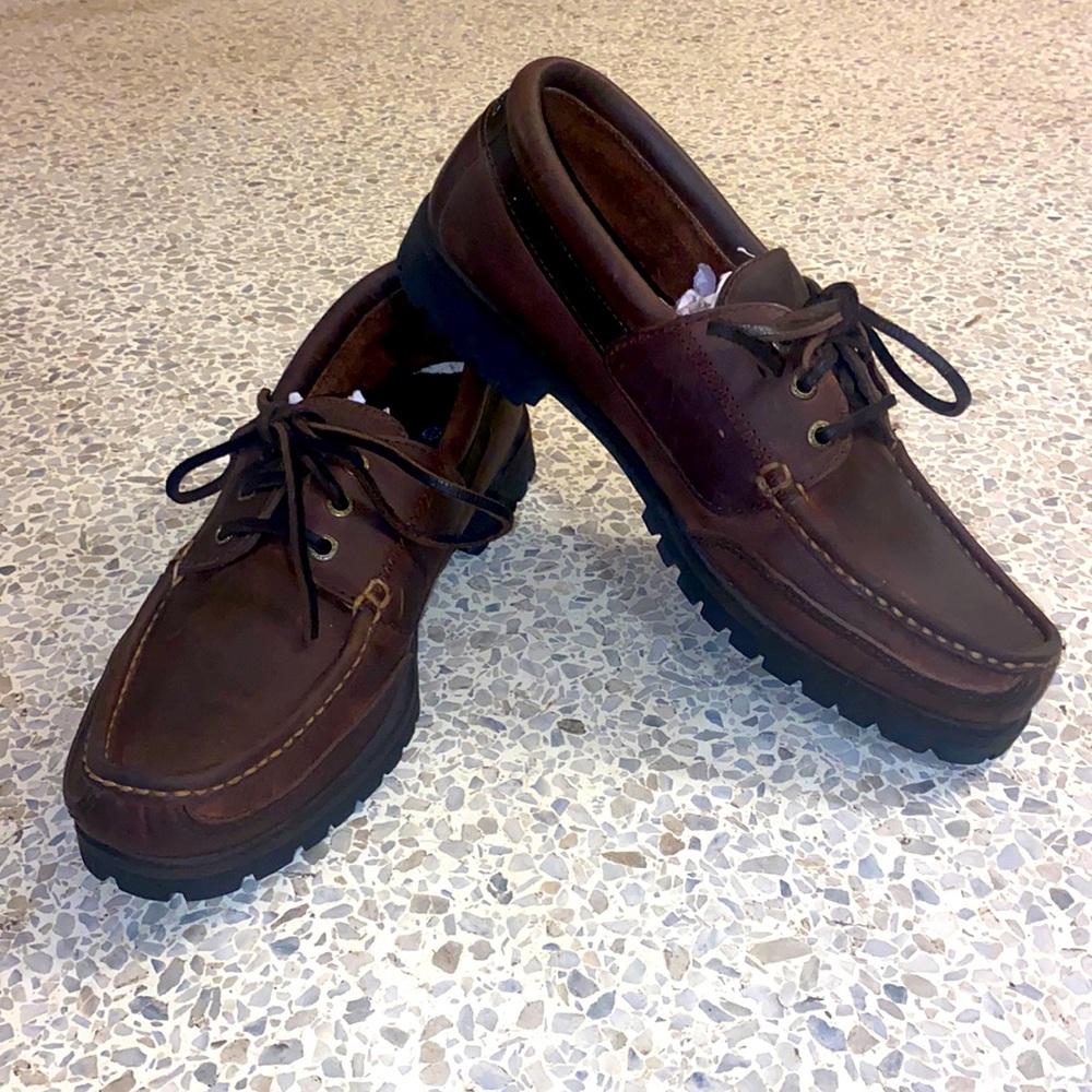 Nautica Brown All Leather Boat Shoe- leather ties - size 10.5M - Excellent cond